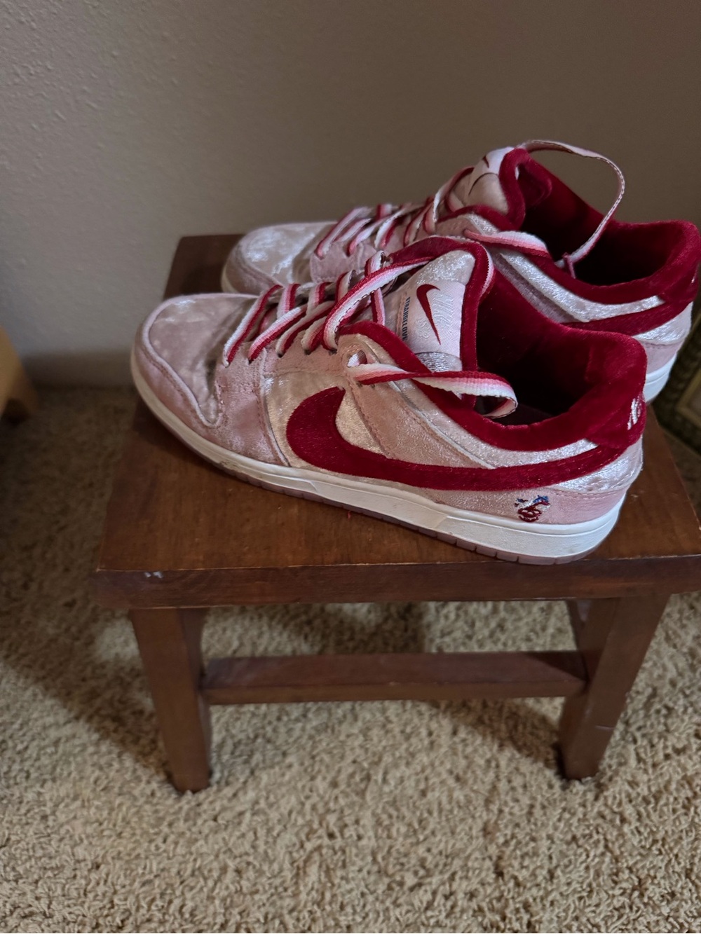 Nike Velvet Low-Top Sneakers in Pink and Red